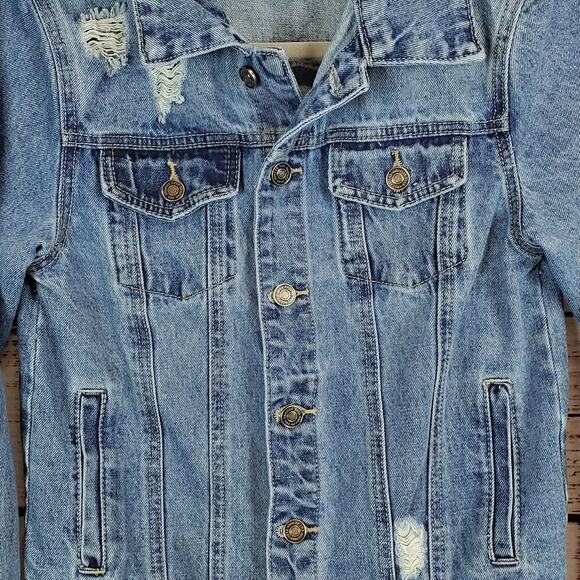Kancan Henney Classic Trucker Jacket S Distressed Jean Denim Grunge Emo Gorpcore - Picture 6 of 13